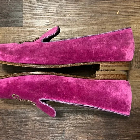 Ralph Lauren Purple Label Alonzo Embroidered Velvet Loafers- Summer Berry- 8 - Picture 8 of 10